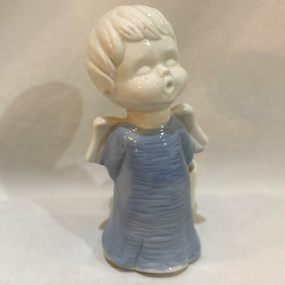 VTG Japan Sanmyro Blue and White Ceramic Angel Figurine 5" Planter Candle Holder - Picture 6 of 7